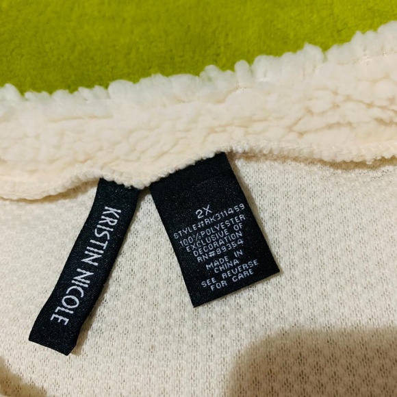 Cream Sherpa Reindeer Cute Ugly Christmas Sweater 2X - Picture 3 of 6